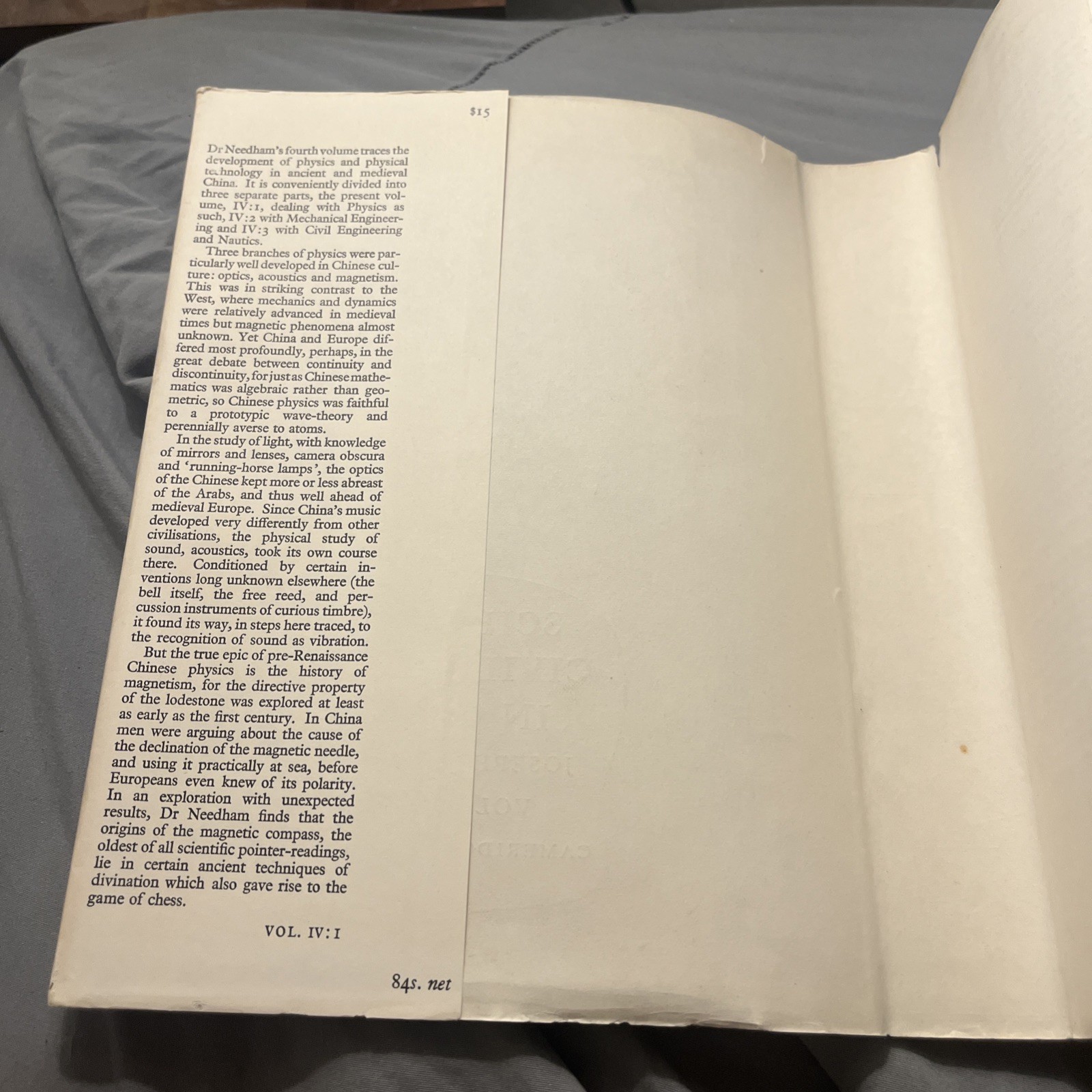 SCIENCE AND CIVILISATION IN CHINA, VOL. 4 Part 1 : PHYSICS AND By Joseph Needham