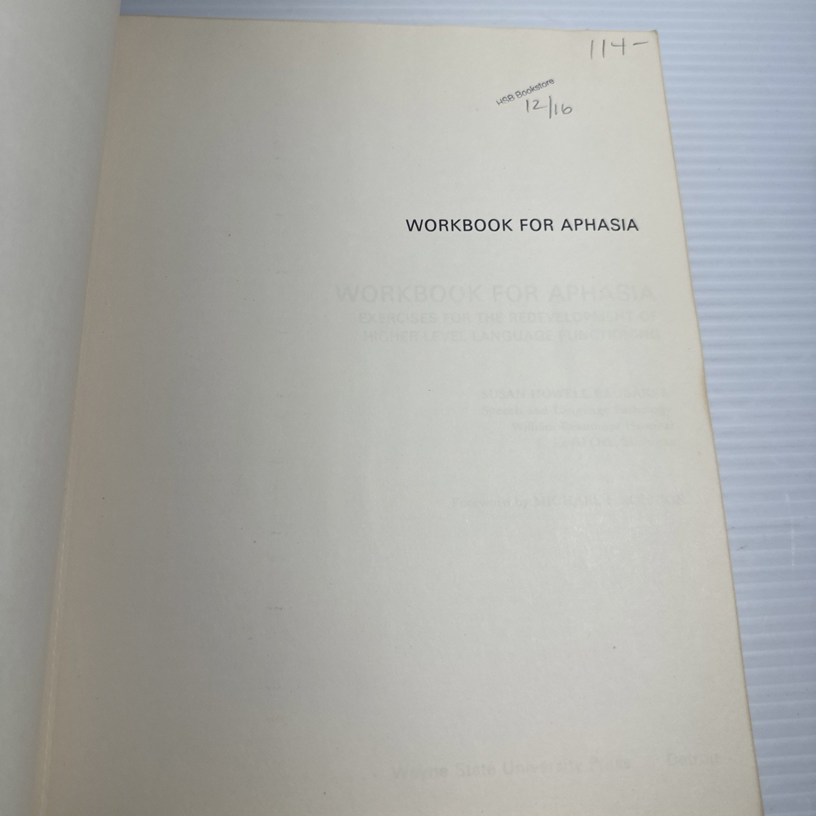Workbook for Aphasia Susan Brubaker 1979 pb Redevelopment Language Functioning