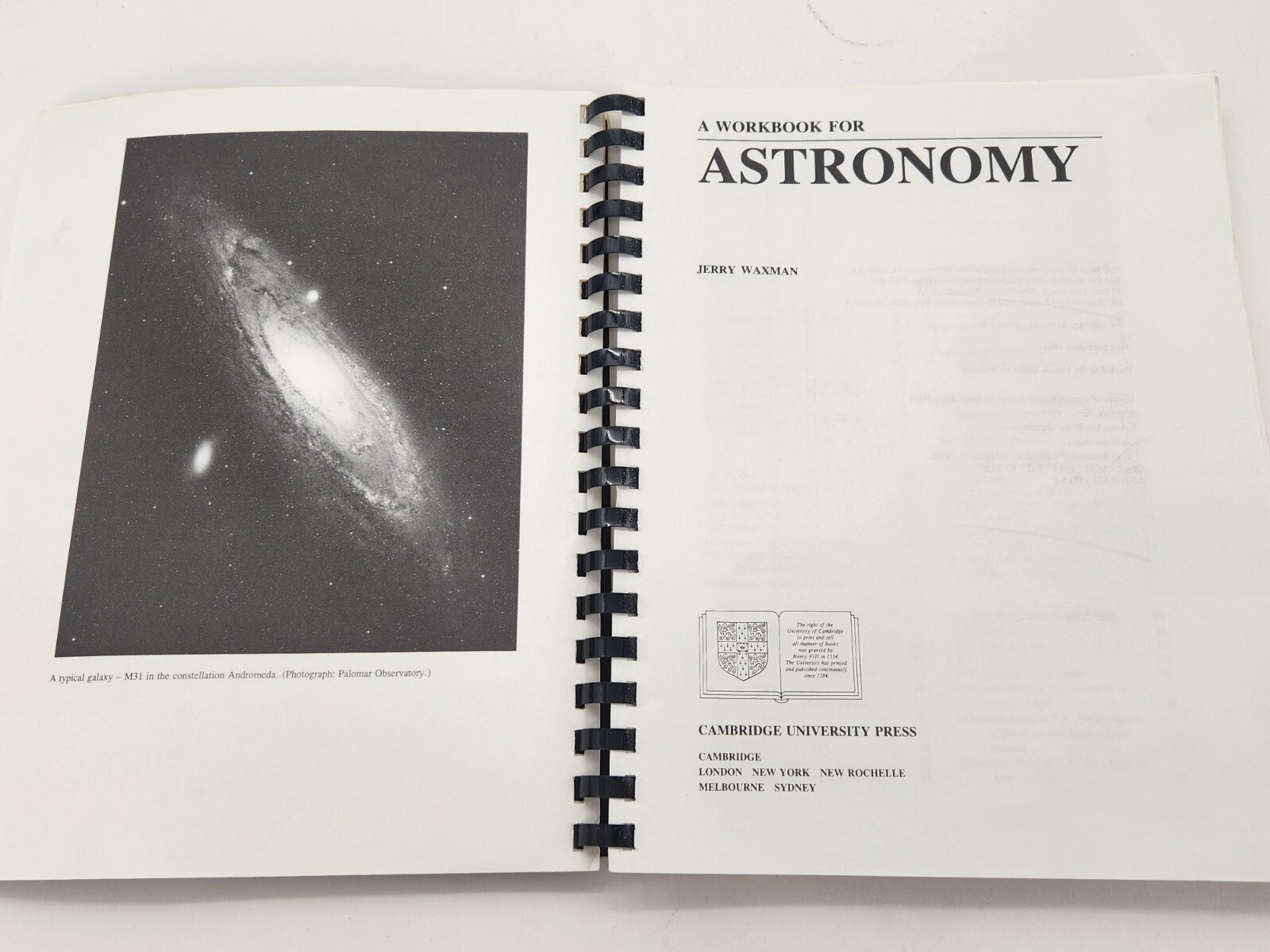 A WORKBOOK FOR ASTRONOMY By Jerry Waxman 1984 1st ed spiral bound Paperback