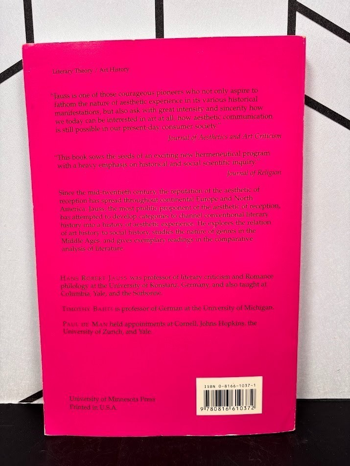 Toward an Aesthetic of Reception Jauss Theory History Literature Vol 2 PB VG+