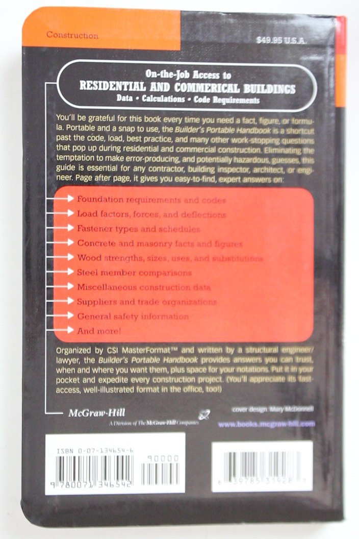 Builder’s Portable Handbook August W. Domel Jr 0-07-134654-6 #9cr