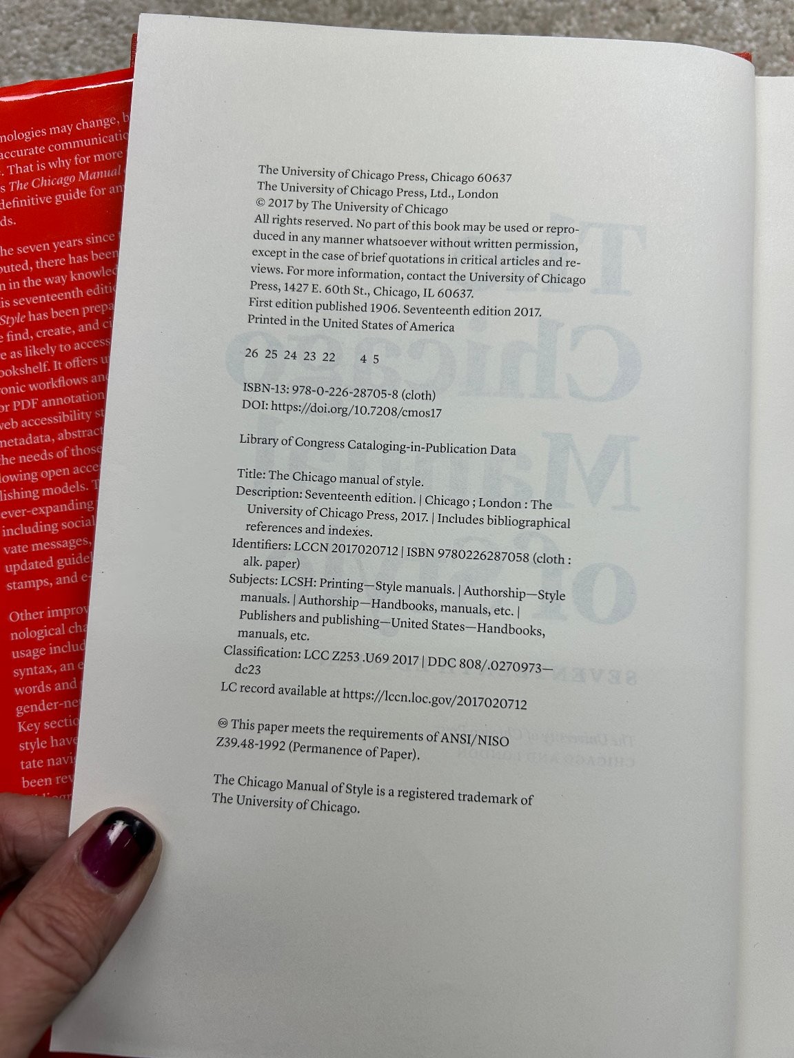 The Chicago Manual of Style Seventeenth Edition University of Chicago Press
