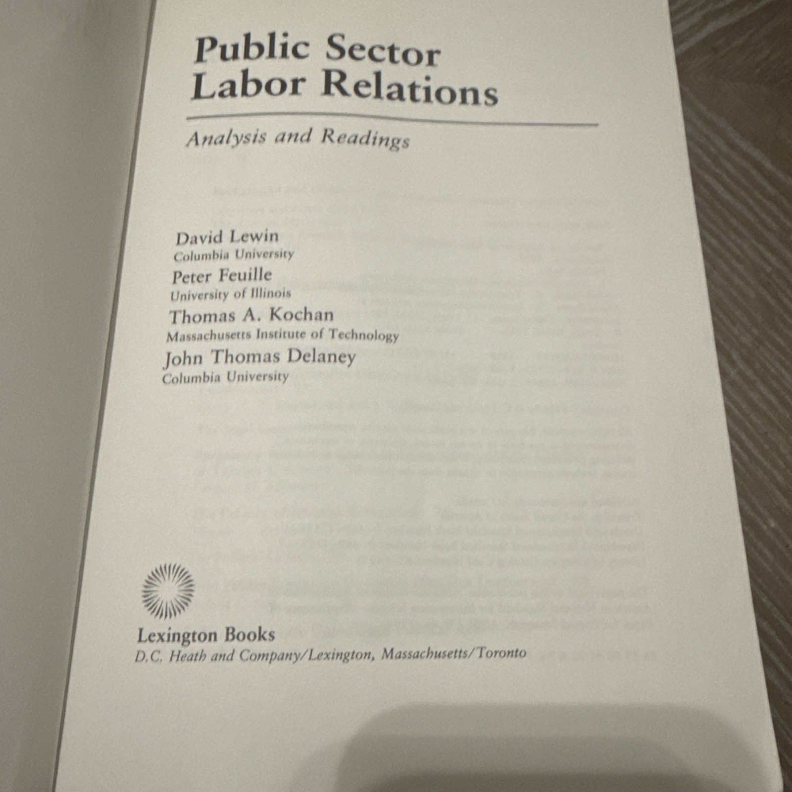 Public Sector Labor Relations: Analysis and Readings Third Edition GOOD