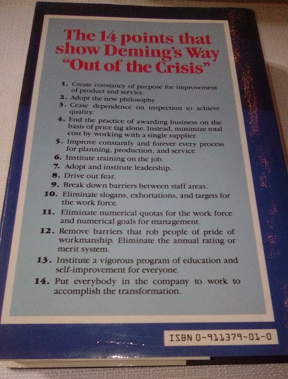 Out of the Crisis by W. Edwards Deming (Hardcover, 1986) 3rd Printing