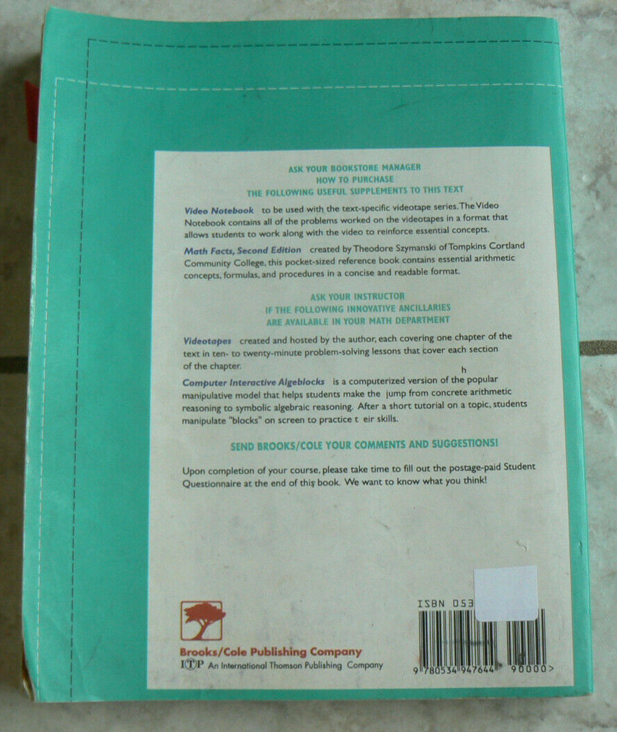Brooks/Cole PRE-ALGEBRA,3E 3rd Ed,McKeague w/selected solutions