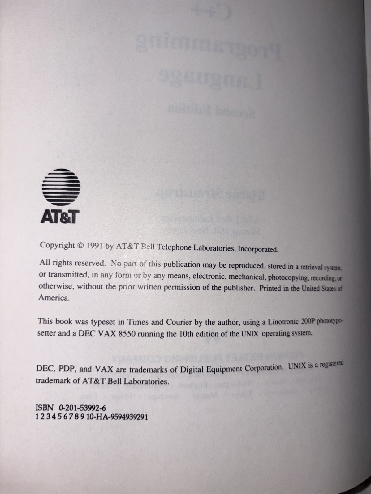 The C++ Programming Language Book Second Edition by Bjarne Stroustrup Computer