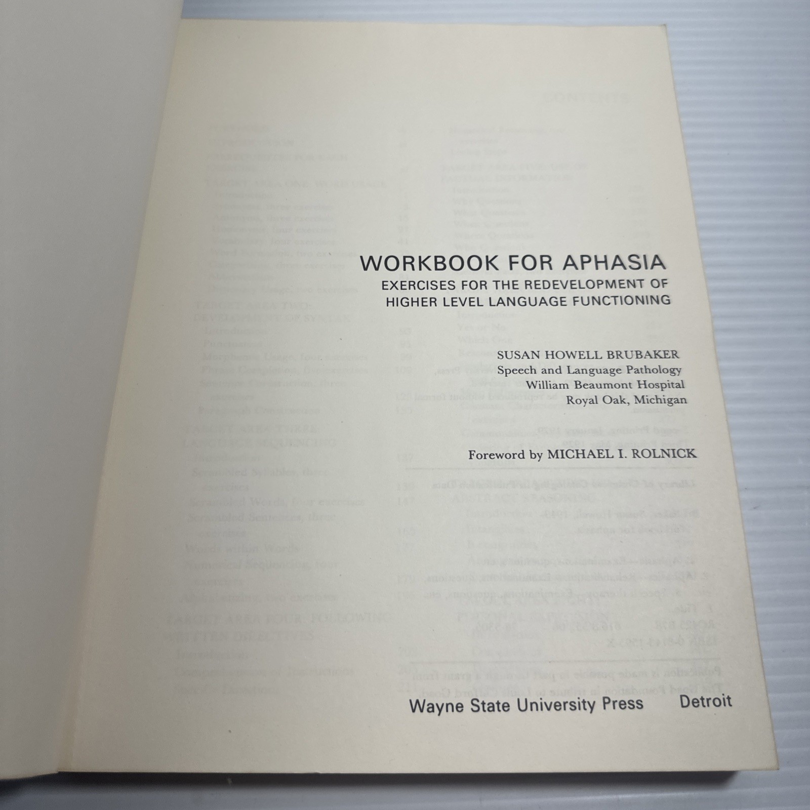 Workbook for Aphasia Susan Brubaker 1979 pb Redevelopment Language Functioning