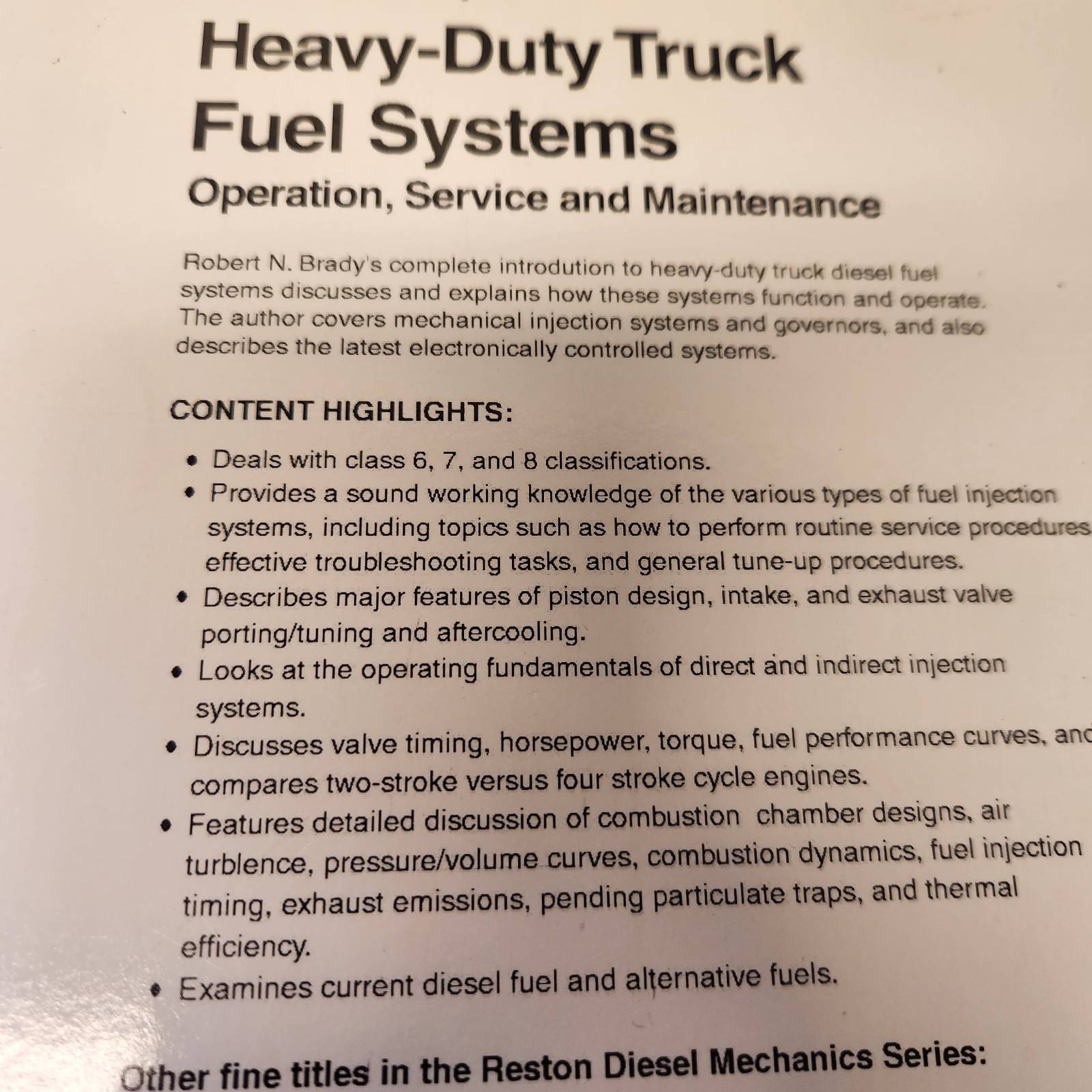 Heavy-Duty Truck Diesel Fuel Systems : Operation, Service, and Maintenance Book