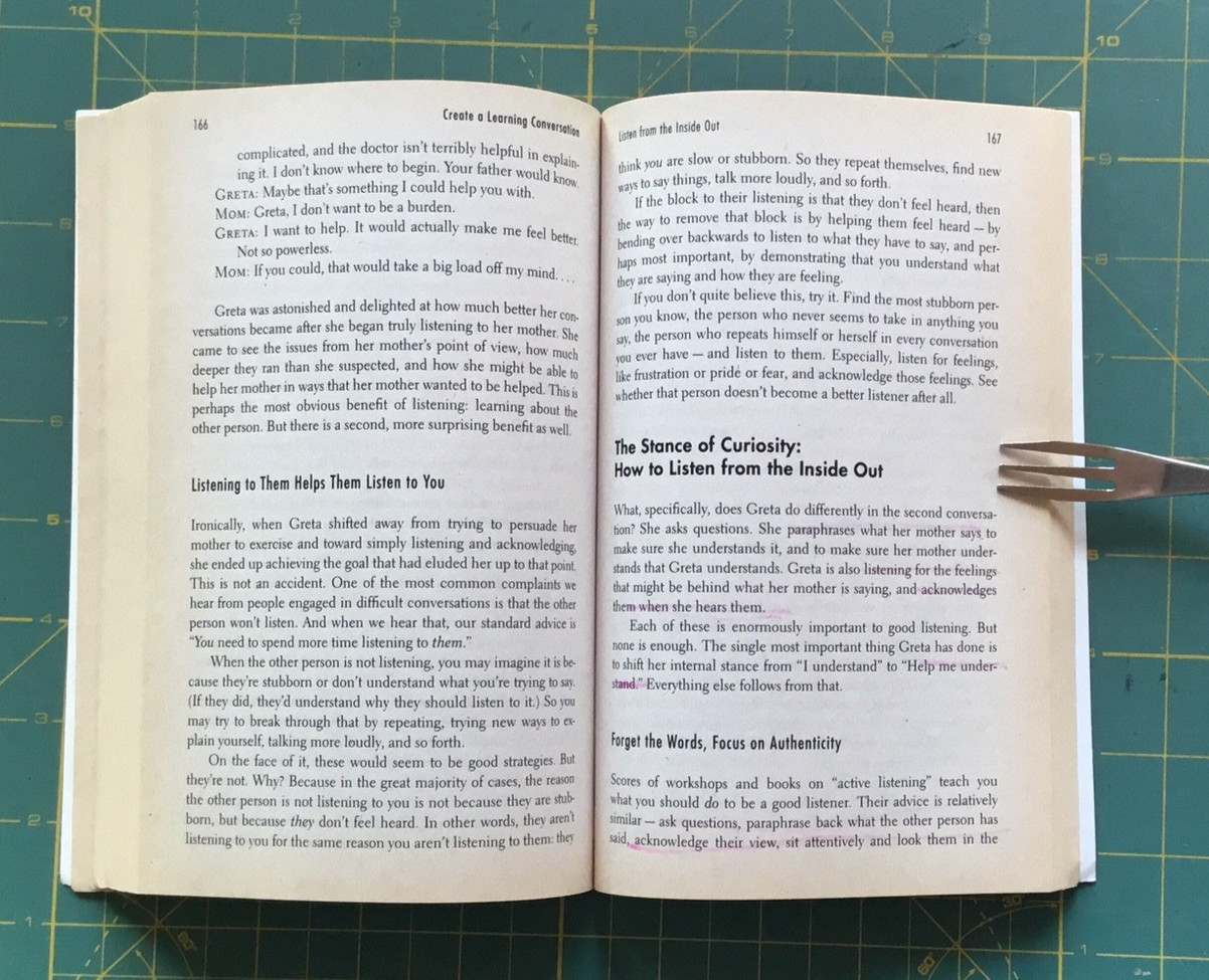 Difficult Conversatioins by Harvard Negotiation Project book, 1999, 250 pages