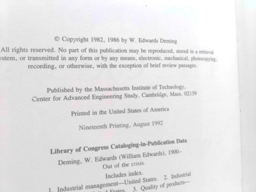 Out of the Crisis (Signed) by W. Edwards Deming
