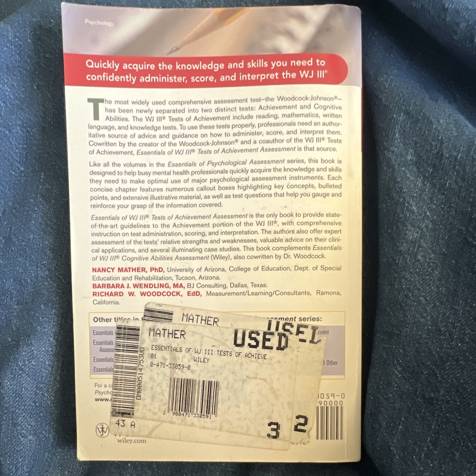 Essentials of WJ III Tests of Achievement Assessment Paperback Mather Wendling