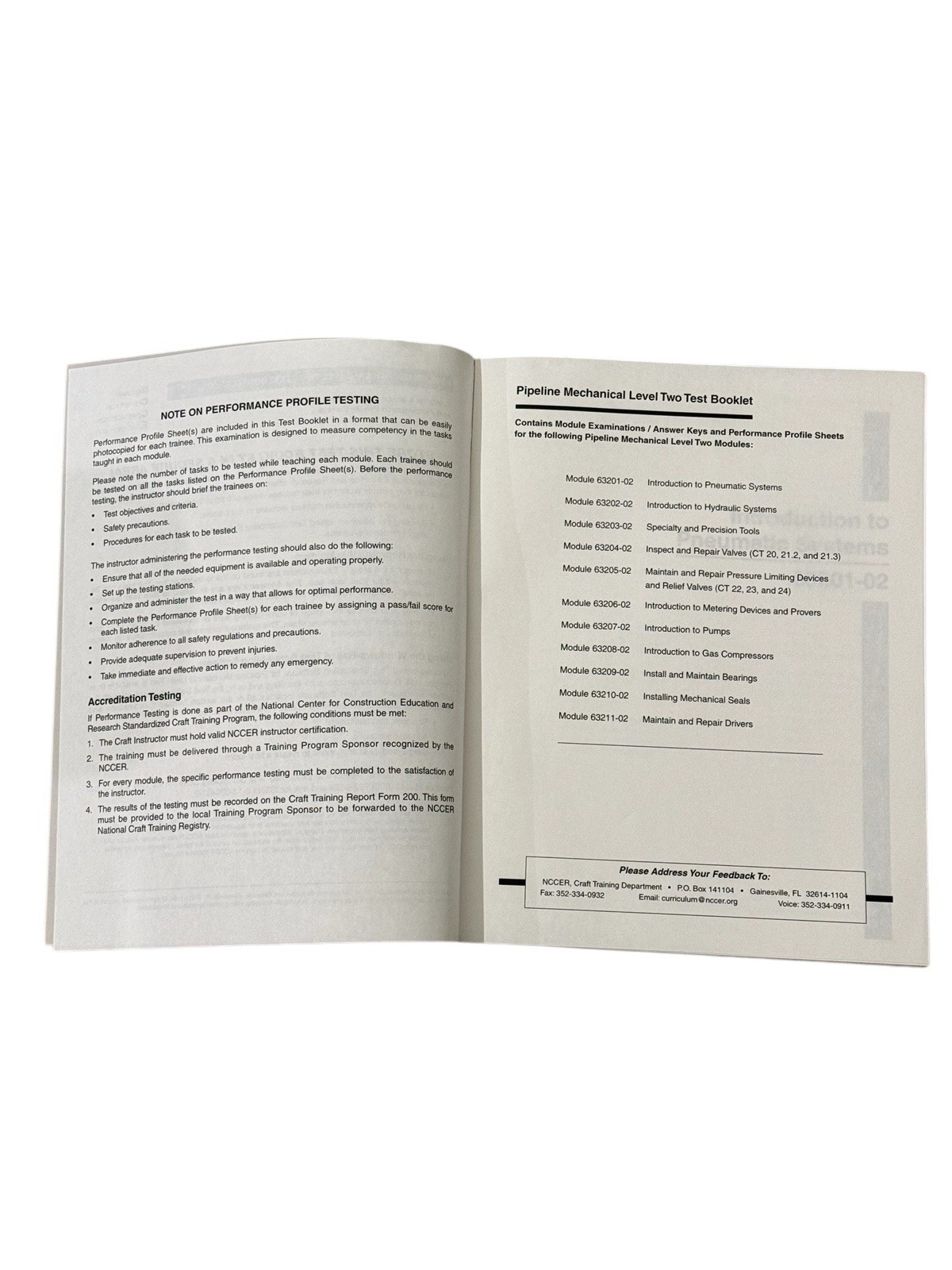 NCCER Contren Pipeline Mechanical (LEVEL TWO) Test Booklet (Brand New)