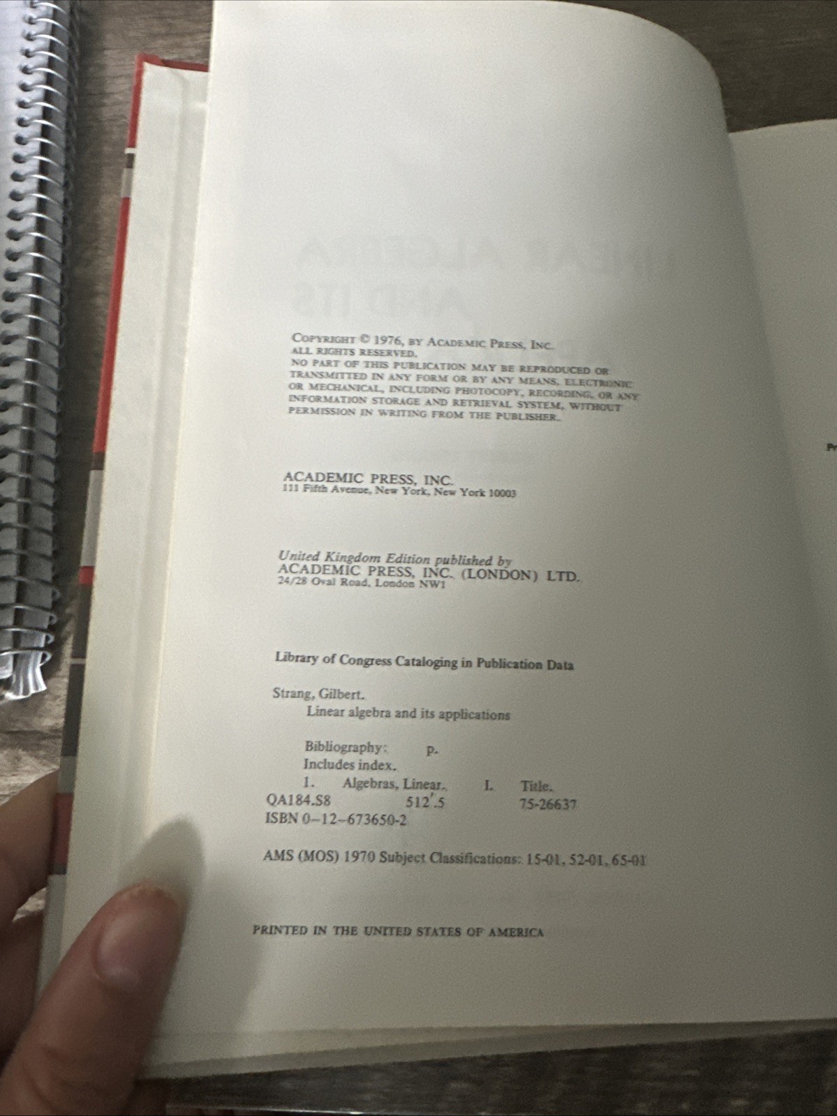 Linear Algebra and It’s Applications By Gilbert Strang (HC, 1976)