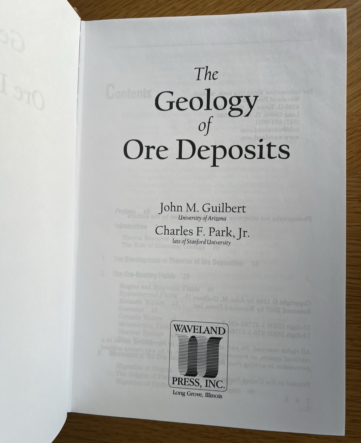 The GEOLOGY of ORE DEPOSITS Guilbert & Park VERY GOOD Hardcover