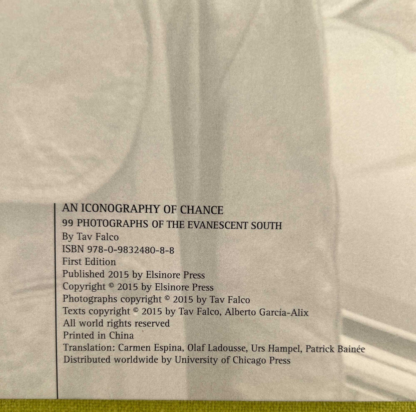 ‘An Iconography of Chance’ by Tav Falco HC USED GOOD+