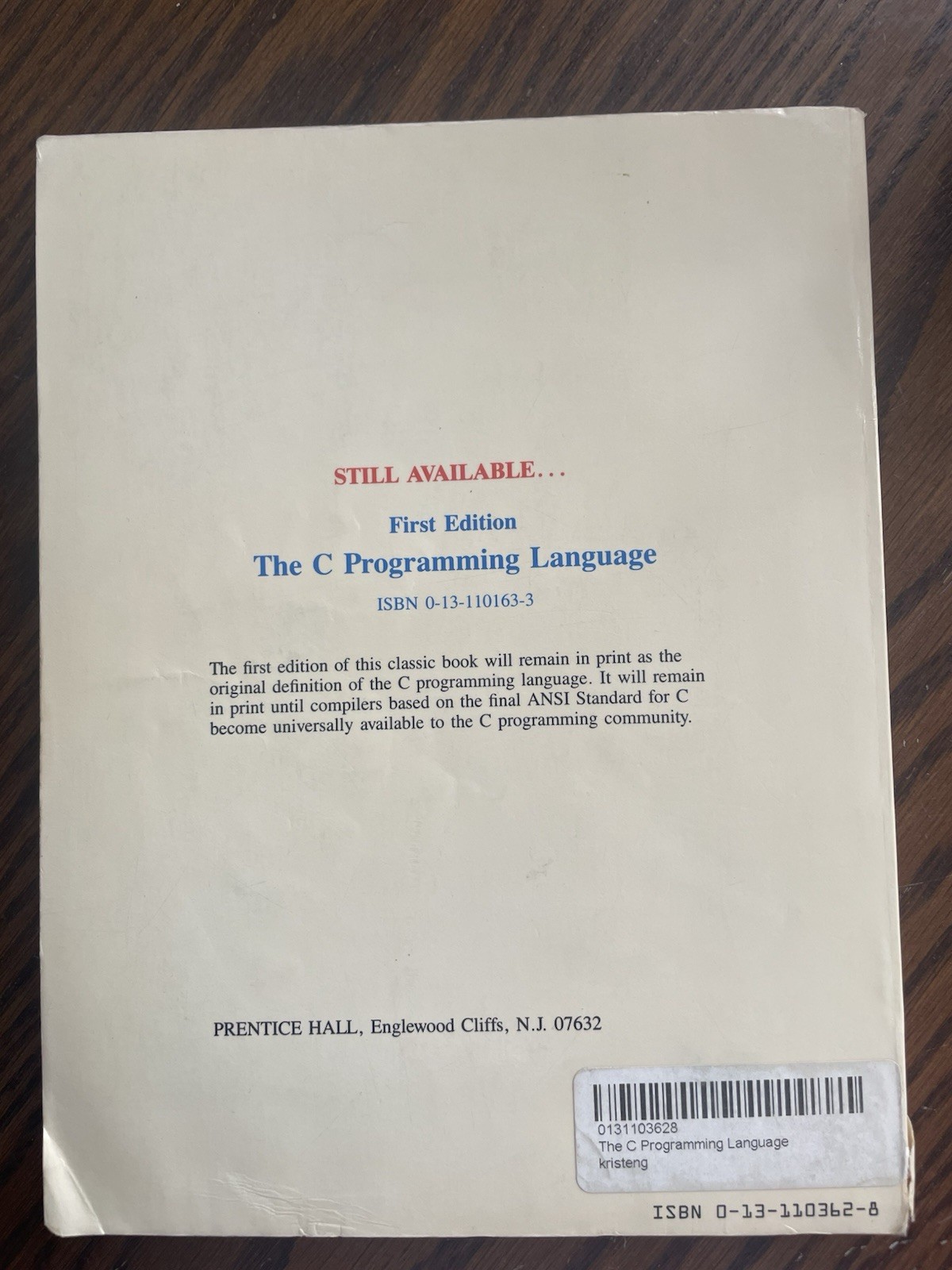 The C Programming Language 2nd Edition Kernighan, Ritchie, ISBN 0-13-110362-8