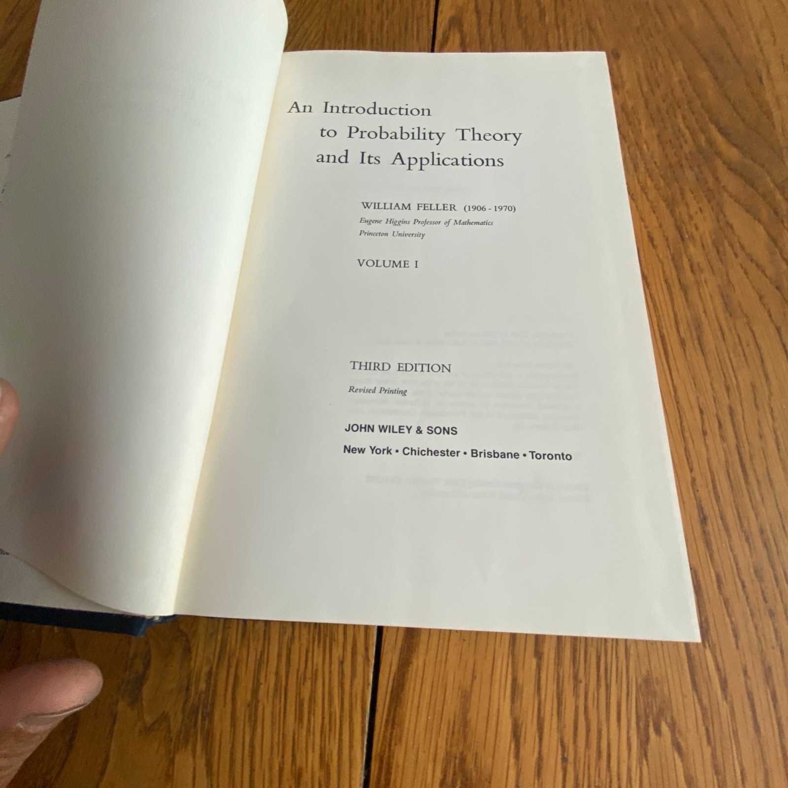 An Introduction to Probability Theory & Its Applications Volume 1 3rd Edition HC
