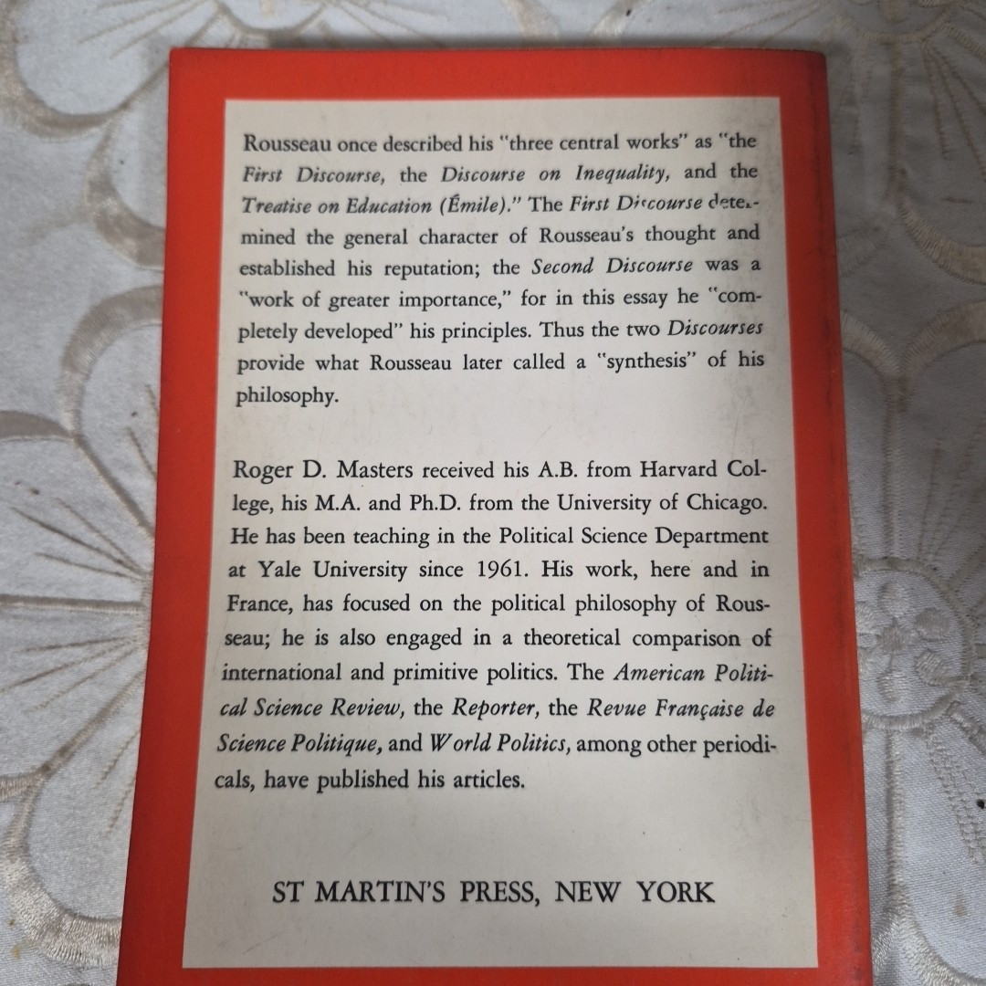 Jean-Jacques Rousseau, First and Second Discourses, St. Martin’s, 1st Ed., 1964