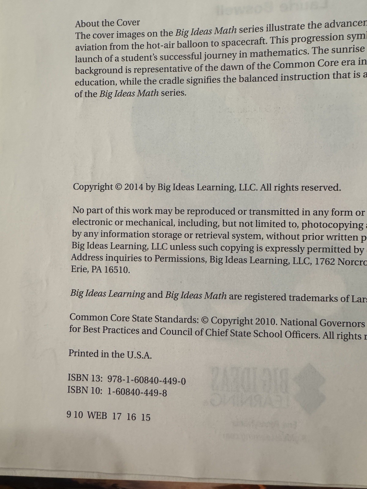 BIG IDEAS MATH: Common Core Curriculum Student Green 2014 By R Larson, L Boswell