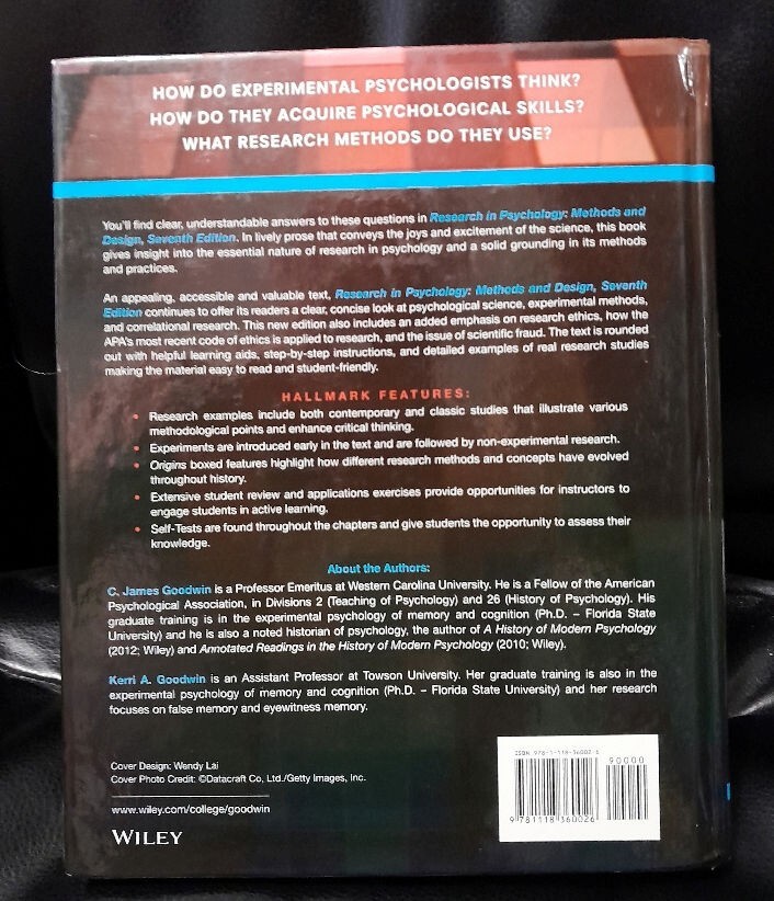 RESEARCH IN PSYCHOLOGY – 2013 HB Methods and Design 7th Edi by C. J. Goodwin