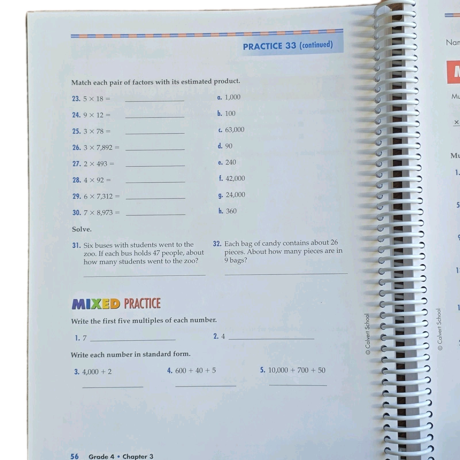Homeschool Math 4th Grade Calvert School Textbook & Practice Enrichment Workbook