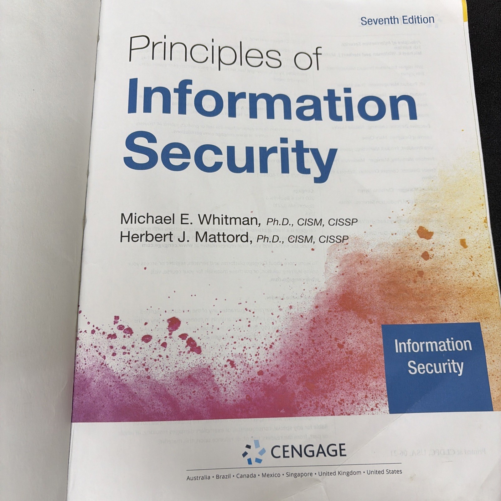 Principles of Information – Paperback, by Whitman Michael; Mattord – Acceptable