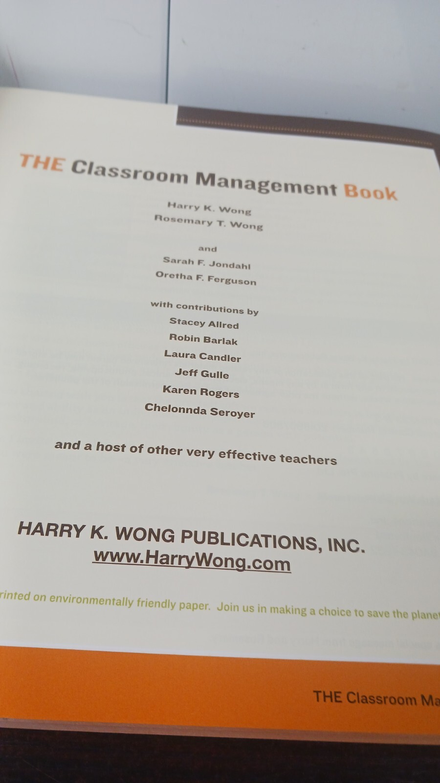 Classroom Management Book by Rosemary T. Wong and Harry K. Wong.
