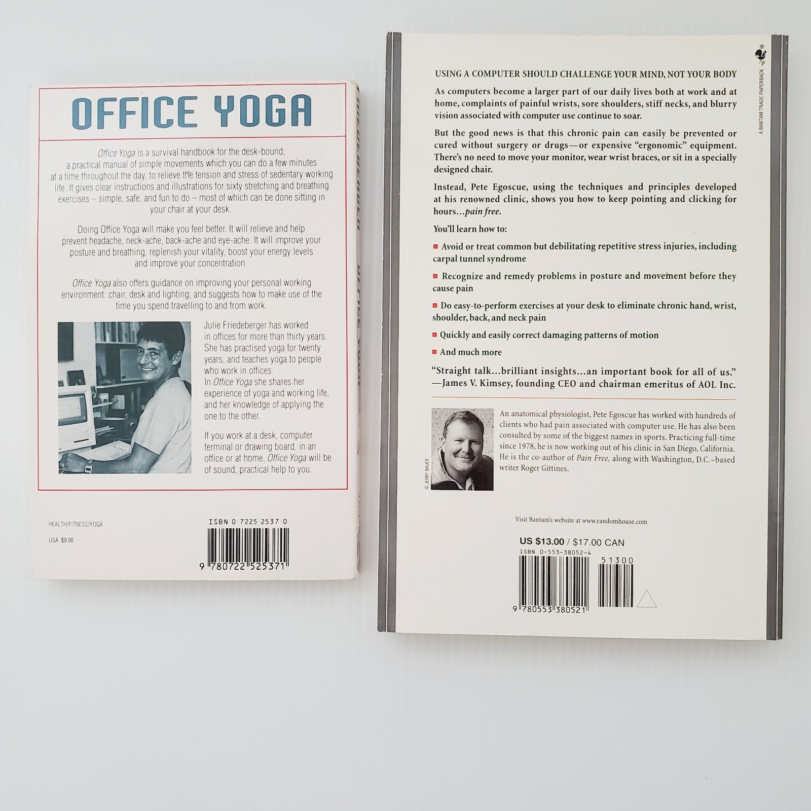 Pain Free at Your PC & Office Yoga Lot of 2 Books Relief Tension Carpal Tunnel