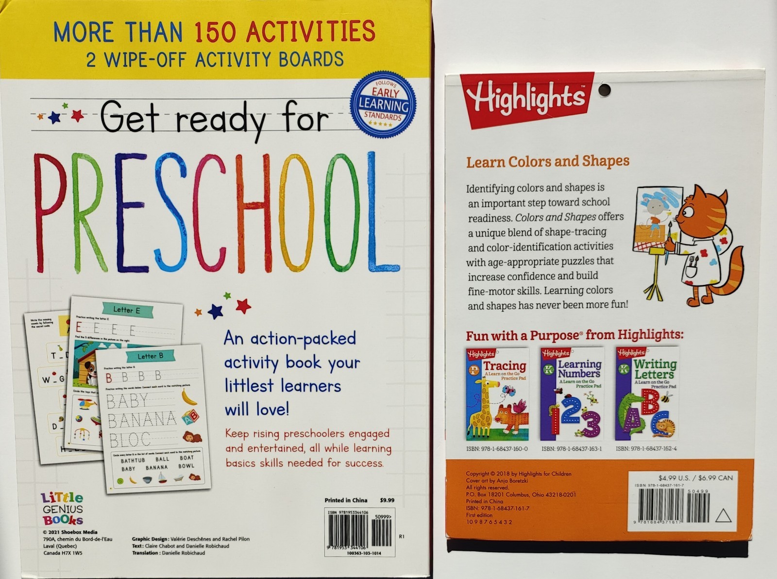 Highlights Colors and Shapes, and Get Ready for Preschool Activity Books Set NEW