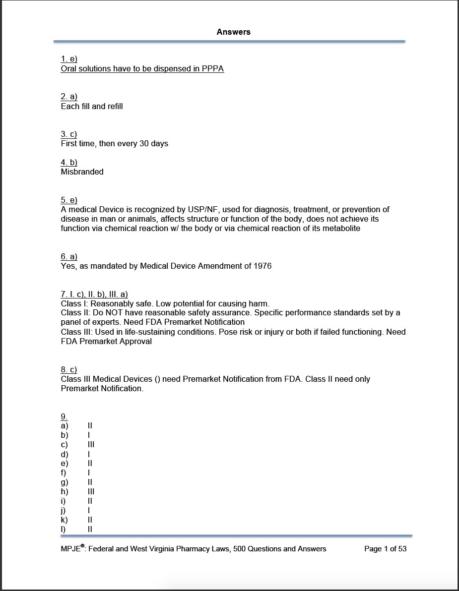 MPJE Federal & WV Pharmacy Law 500 Questions & Answers *Free Ship*