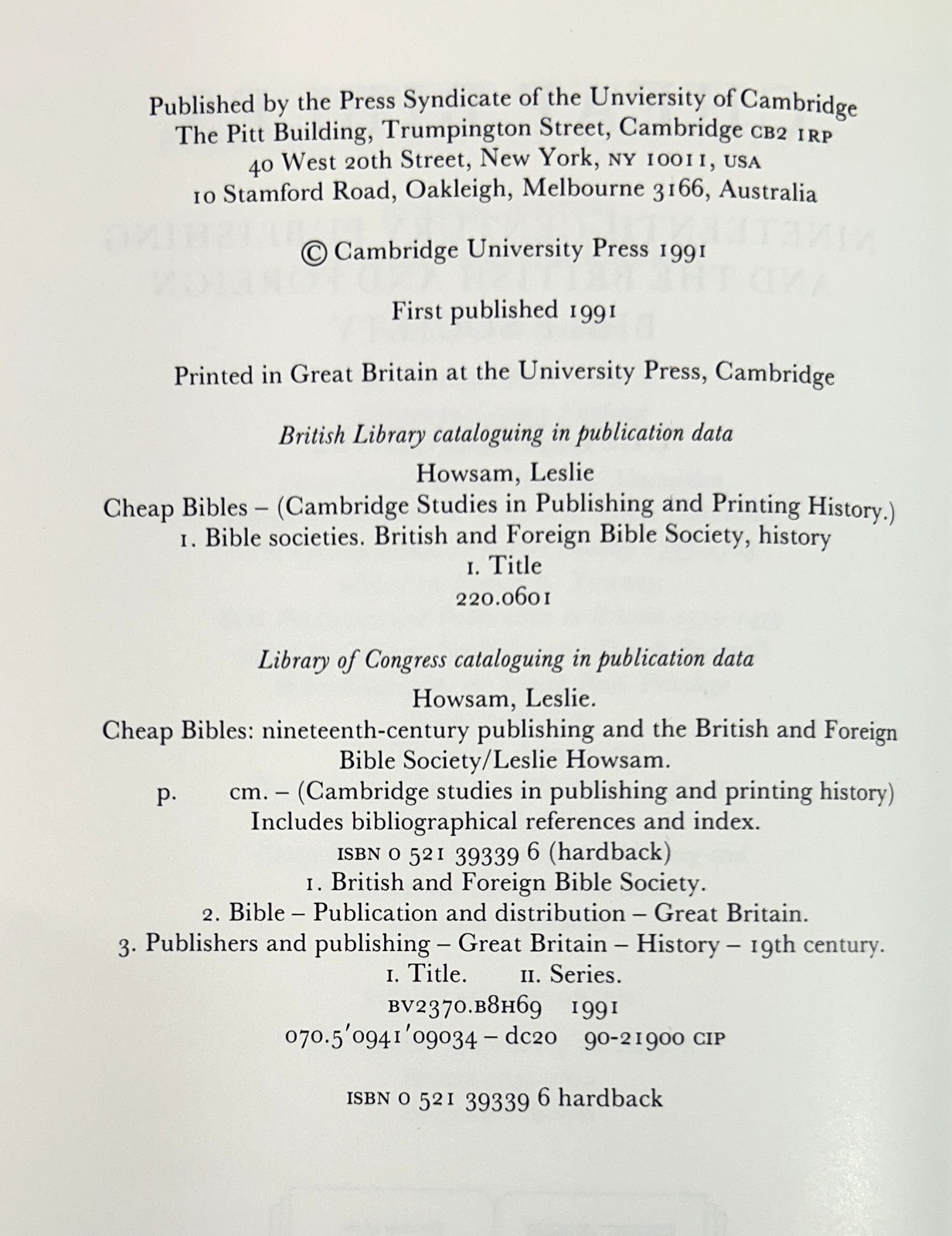 Cheap Bibles: 19th Century Publishing by Leslie Howsam 1991 Hardcover Cambridge