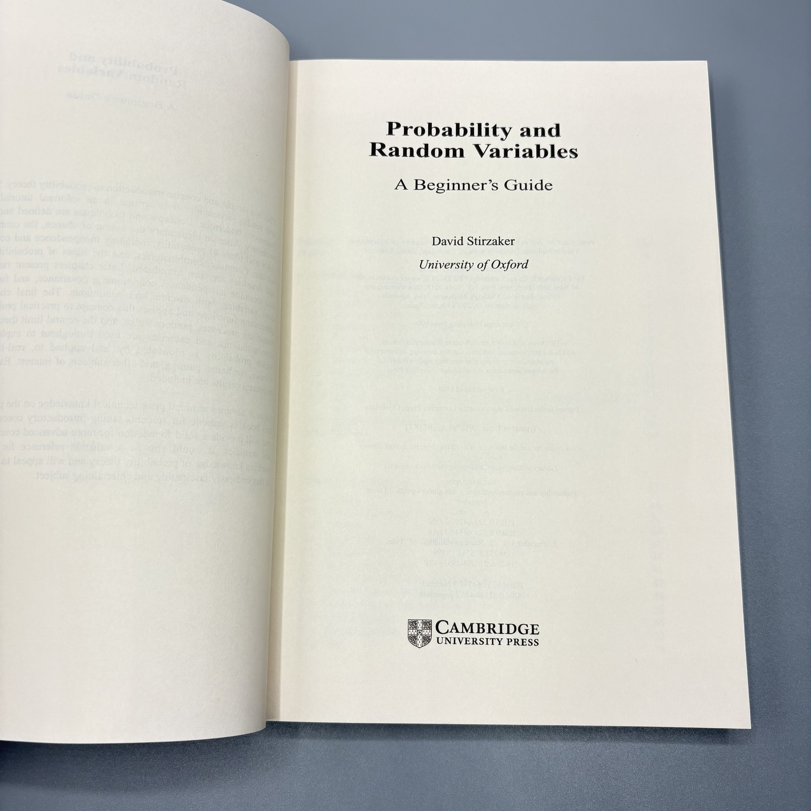 Probability and Random Variables A Beginner’s Guide David Stirzaker PB Book