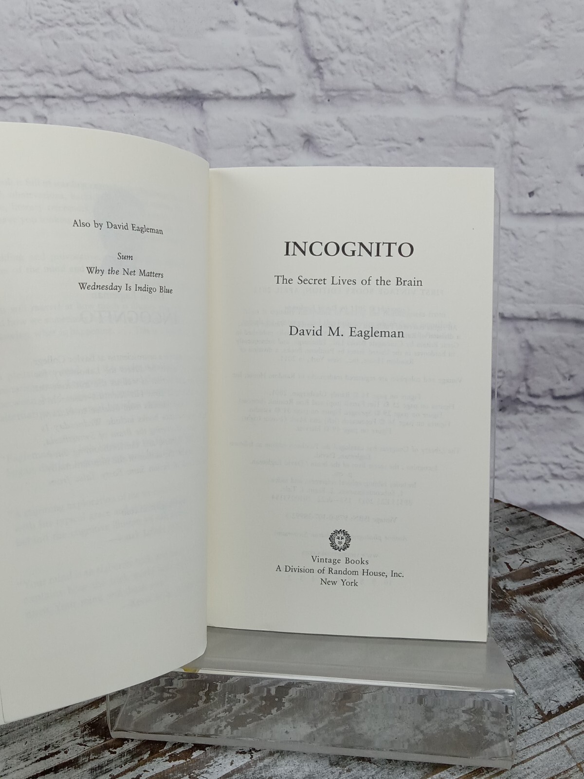 Incognito : The Secret Lives of the Brain by David Eagleman 2012, Paperback