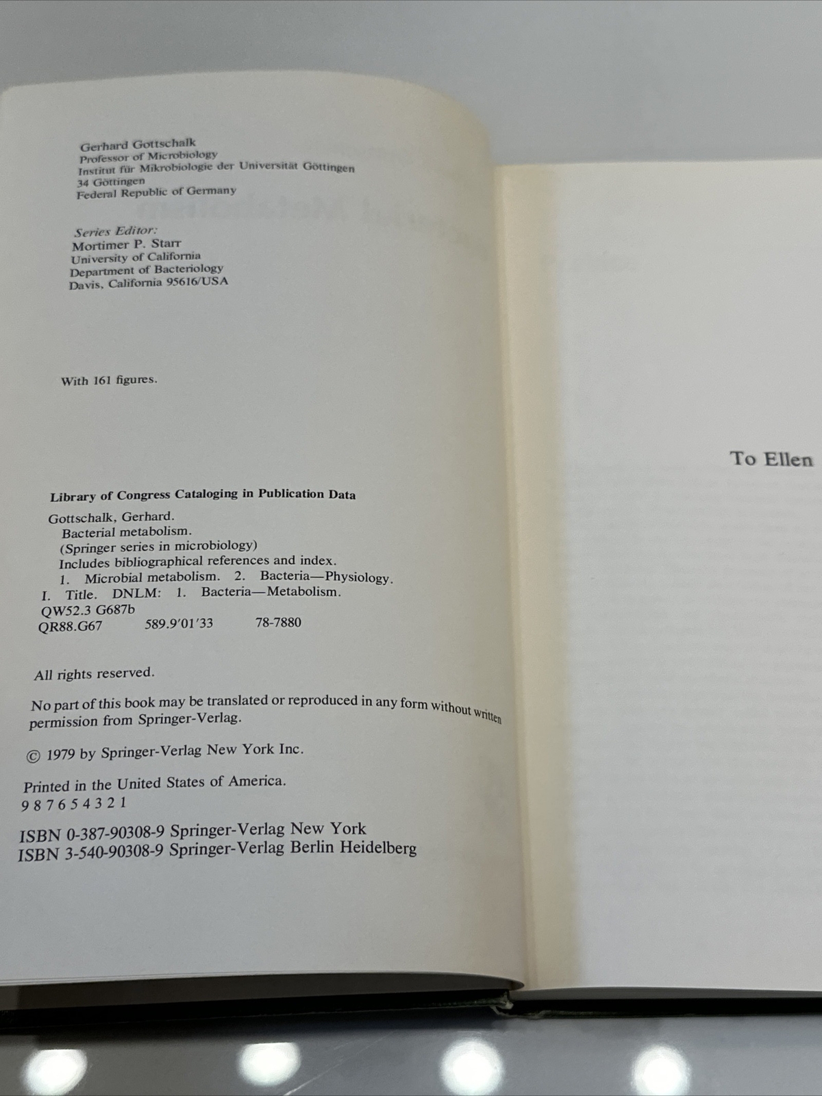 Bacterial Metabolism by Gottschalk, Gerhard Springer Verlag New York 1979 HC