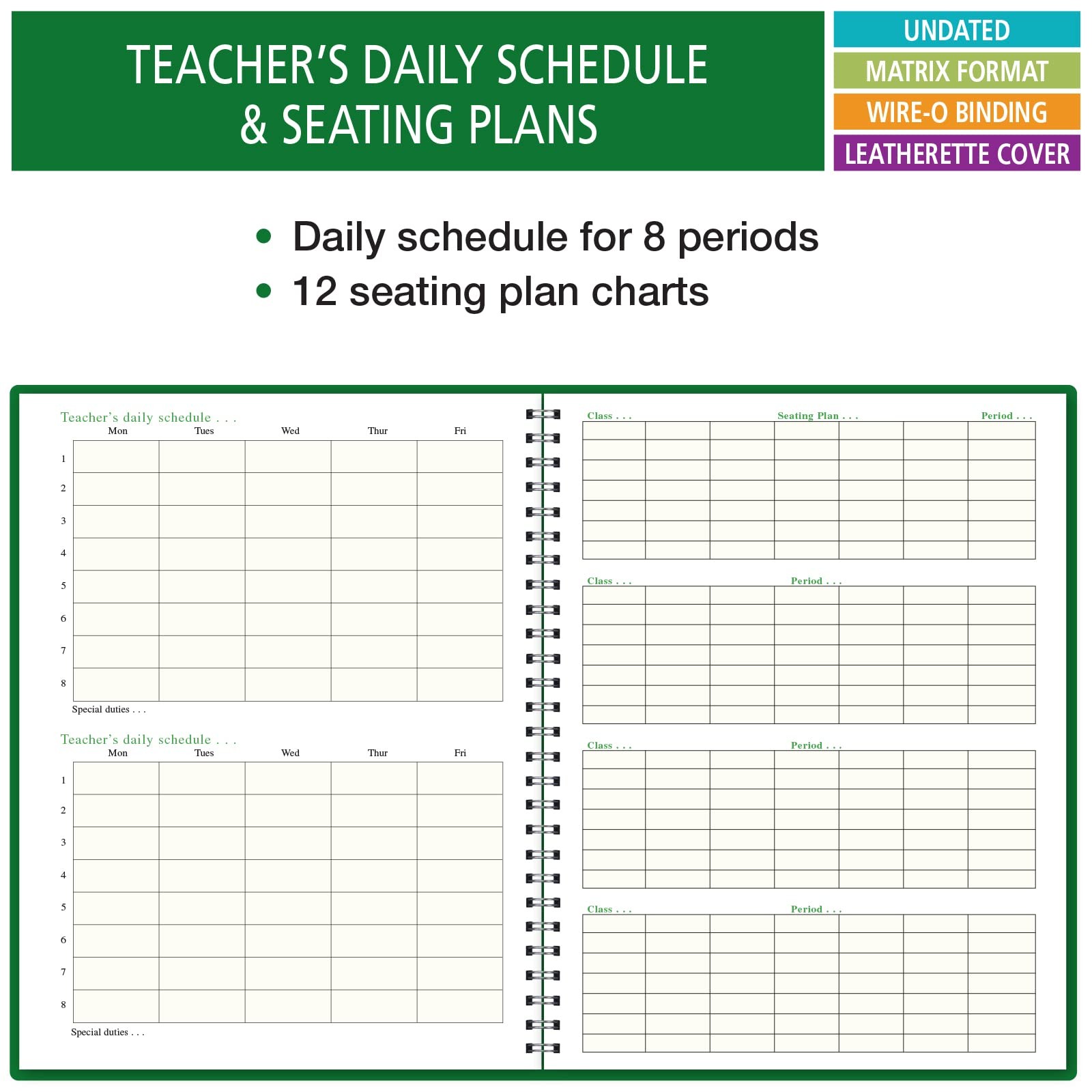 Green Lesson Plan And Grade Record Book 8.5 X 11 For Teachers 50 Students