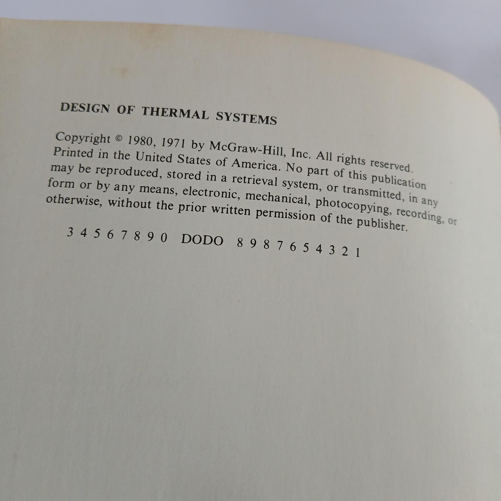 Vintage Design of Thermal Systems by W.F. Stoecker 1980 Hardcover