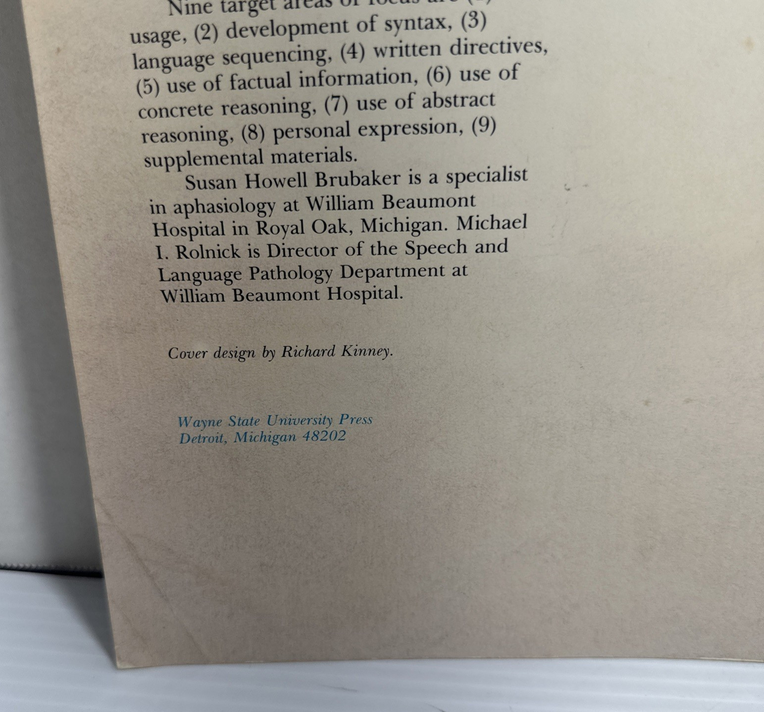 Workbook for Aphasia Susan Brubaker 1979 pb Redevelopment Language Functioning