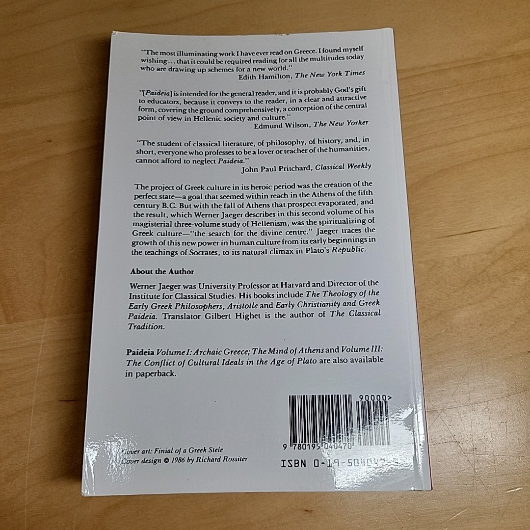 Paideia the Ideals of Greek Culture Volume 2 In Search of the Divine Center